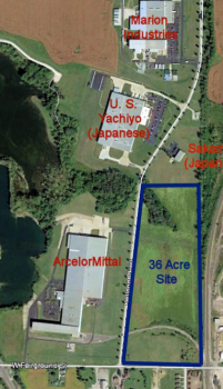 A stie map showing U.S. Yachiyo, ArcelorMittal, Marion Industries, and an open site.