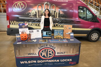 Wilson Bohannan shows their products including padlocks and door locks at their booth.