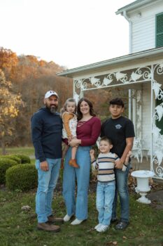 A family smiles.