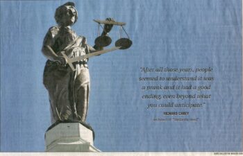 A picture of the statue with a quote.